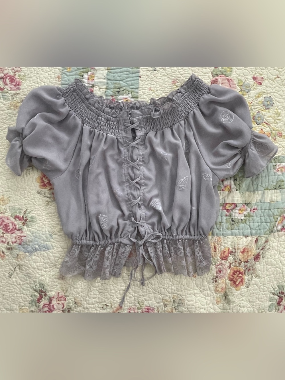 Lavender Off-Shoulder Smocked Puff Sleeve Blouse